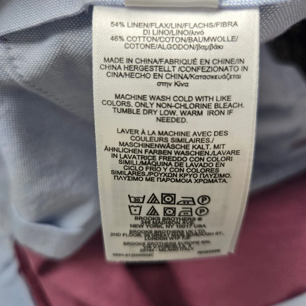Brooks Brothers Clark Baird McNutt Irish Linen Cotton Chinos Purple 36x30